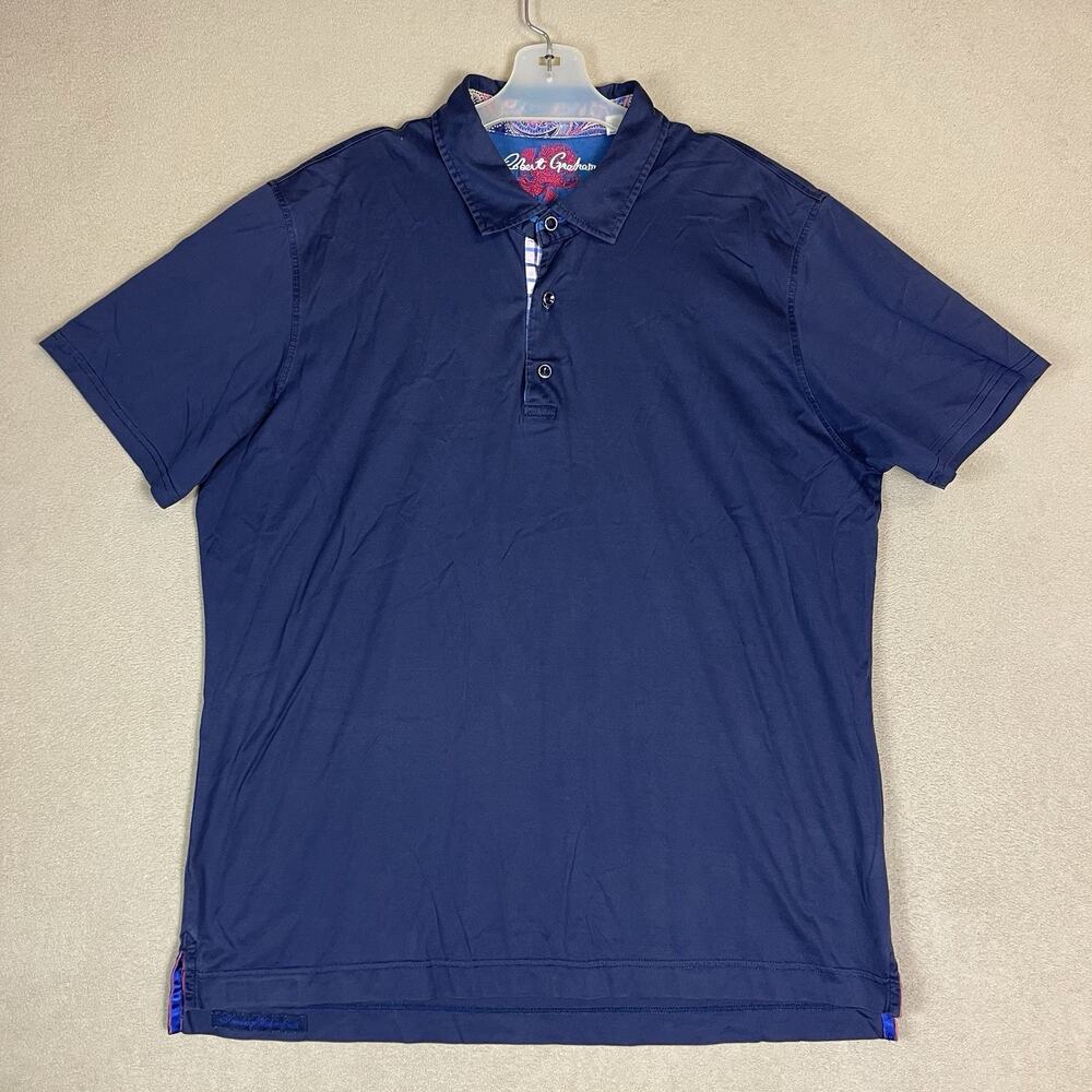 Robert Graham Polo Shirt Mens XL Blue Classic Fit Short Sleeve Stretch Cotton